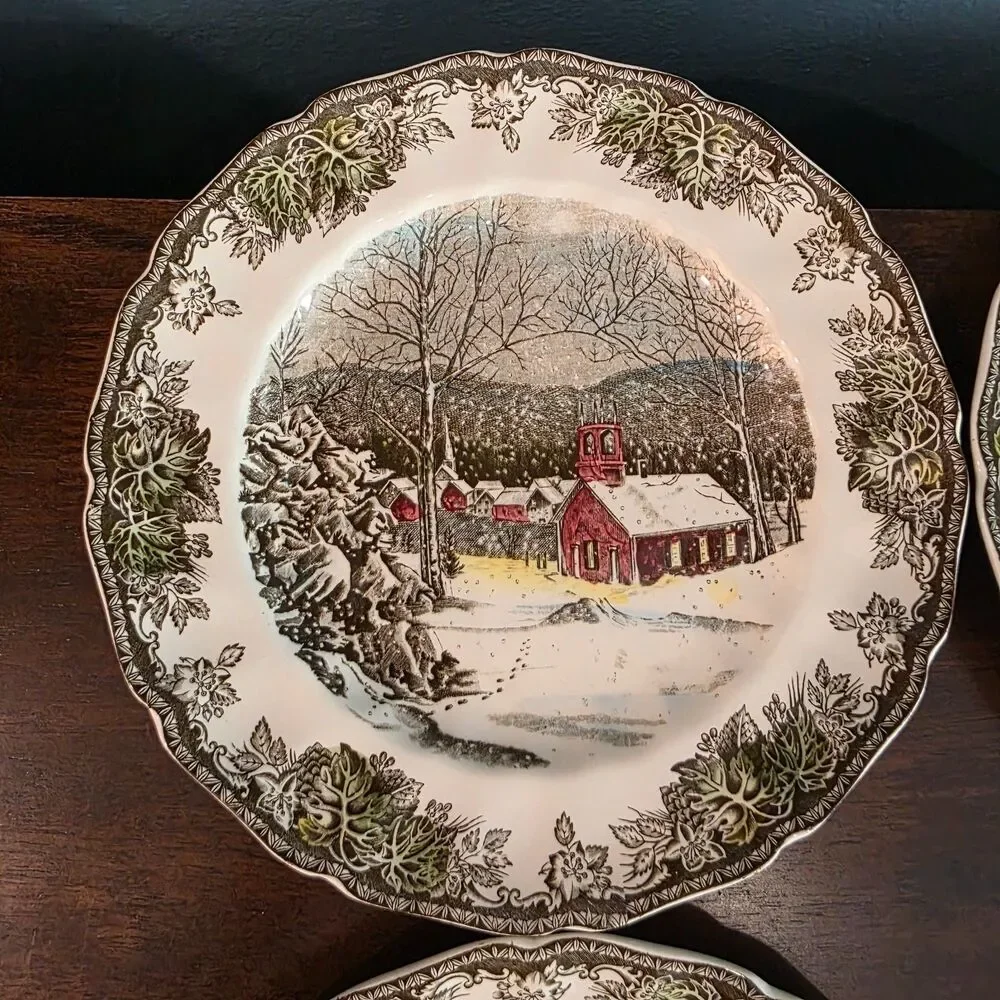 Set Of 4 Johnson Bros The Friendly Village Dinners Plates 9 3/4” England